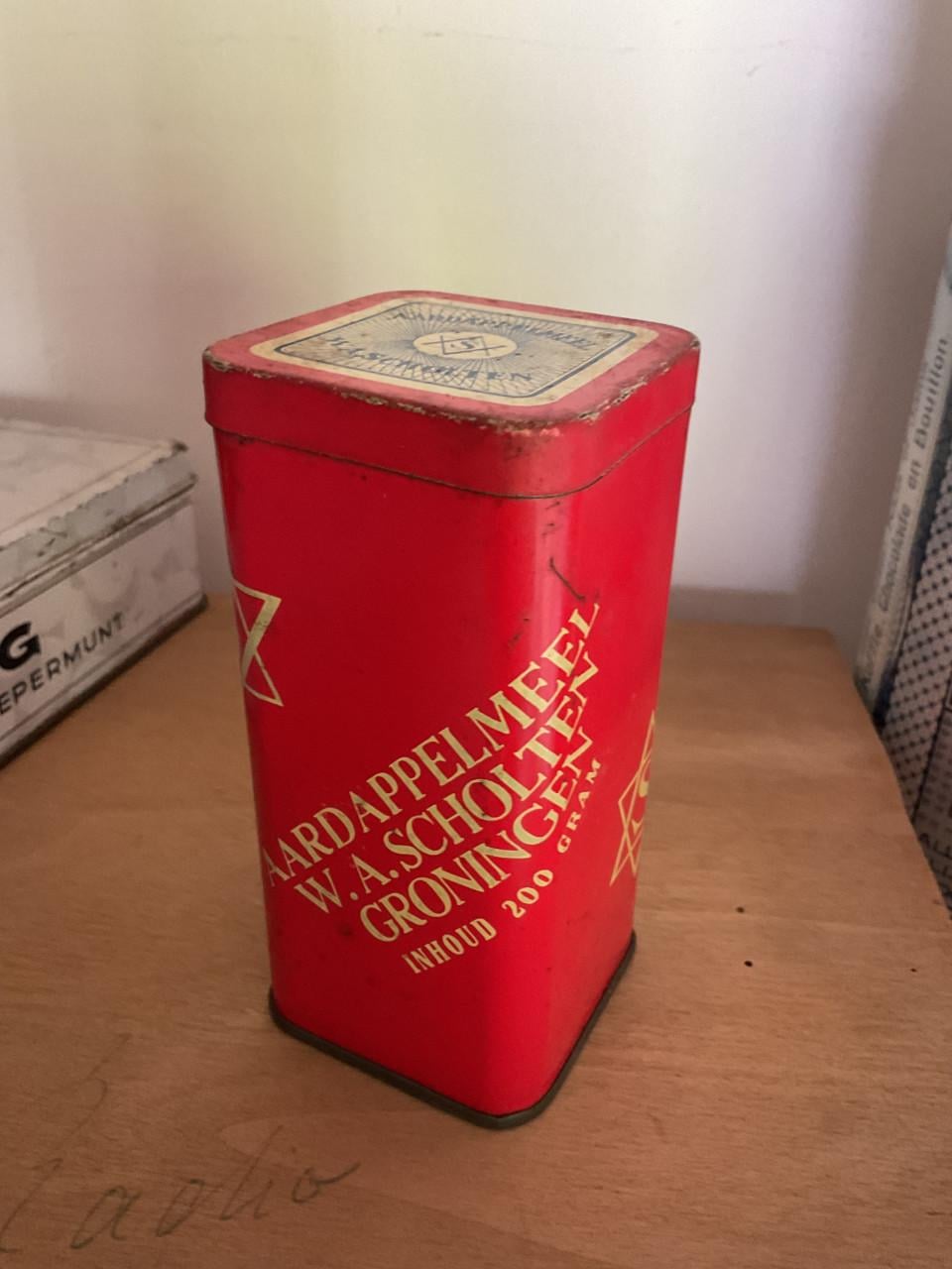 Oud blikje aardappelmeel Scholten Groningen