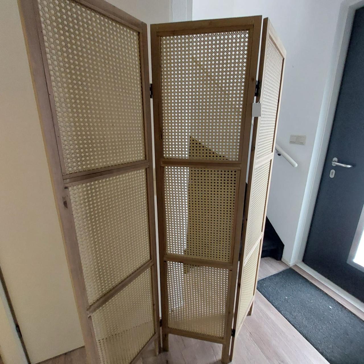 Houten kamerscherm met webbing