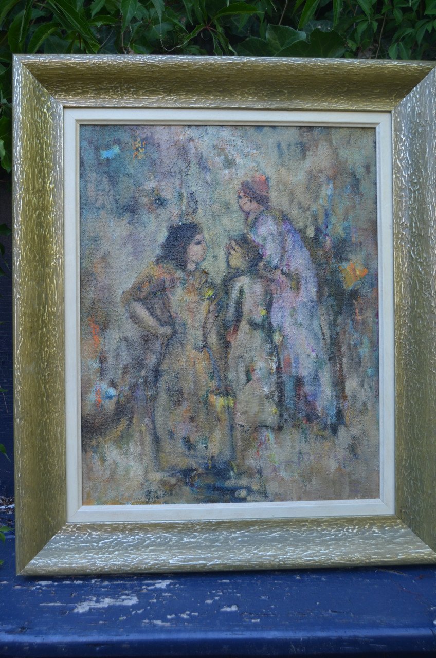 Fraai schilderij Frans J. Joosen ( Tilburg 1932 - 2021)'Drie figuren'