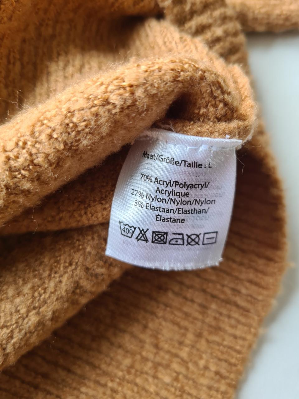 Camelkleurige - mosterdgele trui met kraag Maat L