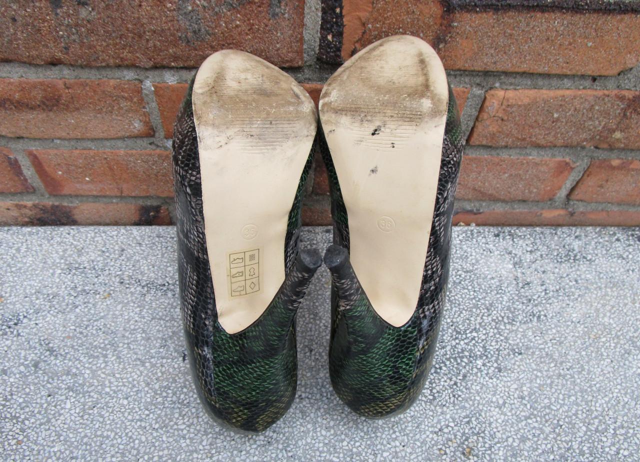 Groene slange leer hoge hakken high heels pumps maat 37.
