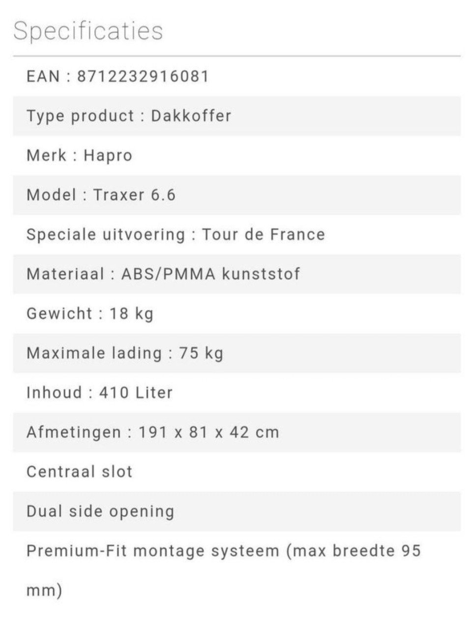 Dakkoffer Hapro Arrivee Zelande 2015 model
