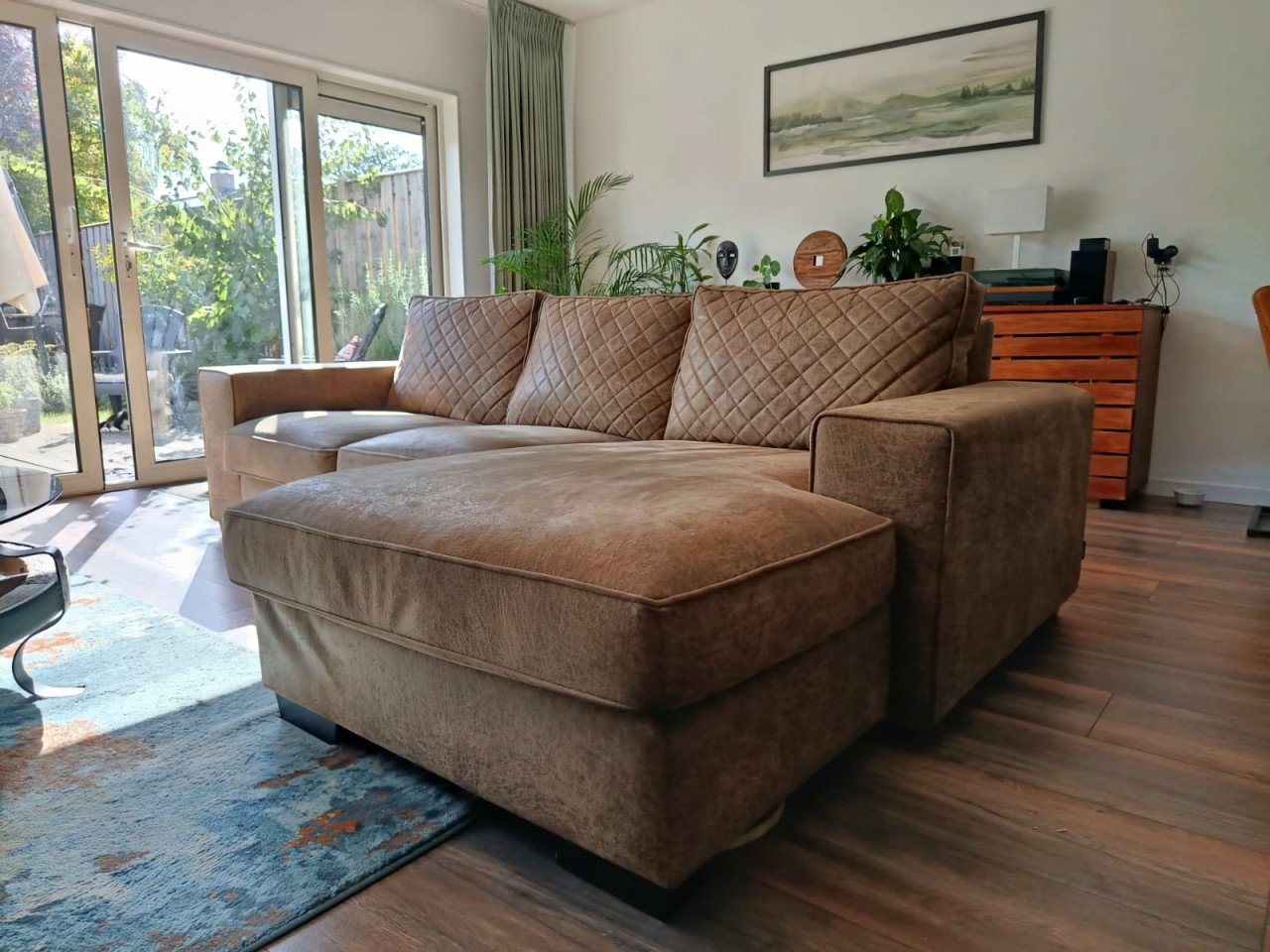 Bruine hoekbank met chaise longue