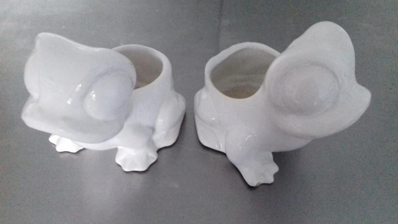 2 vintage kikker bloempotjes