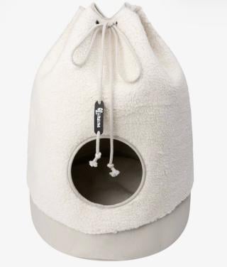 Kattenmand in teddy stof kleur crème (gebroken wit)