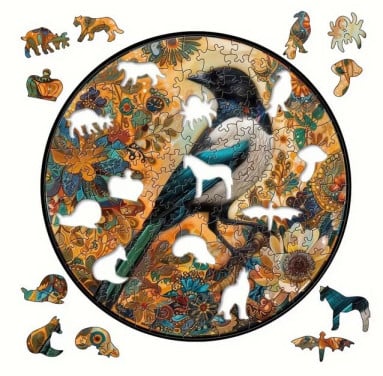 Houten puzzel - LARGE - ( speciale dieren stukjes ) ekster