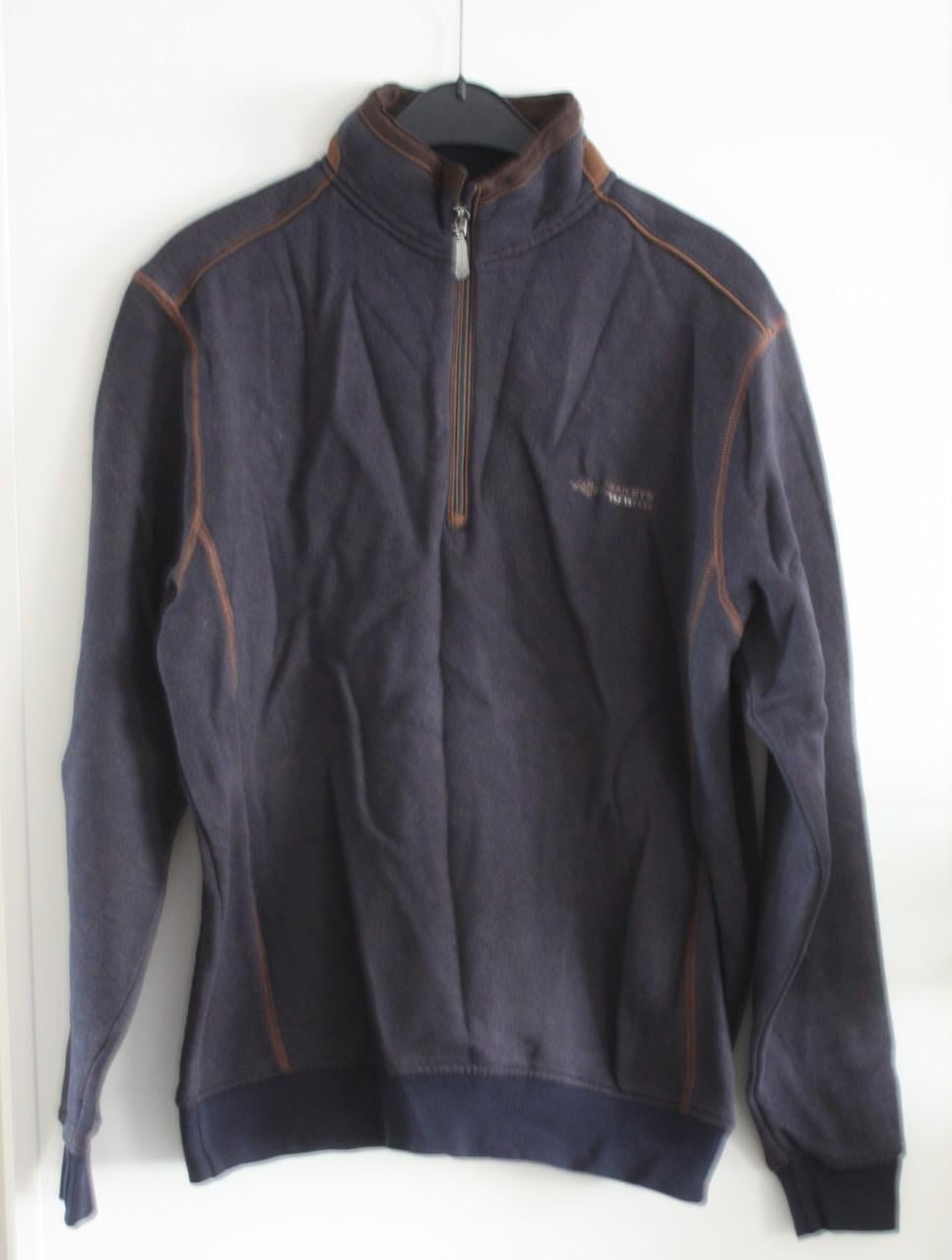 Trui blauw met bruine stiksels maat  L