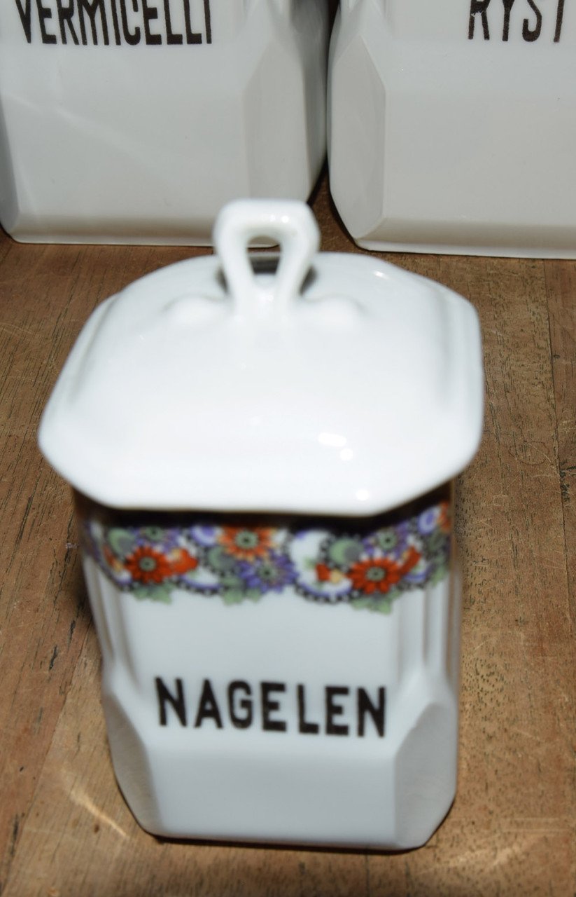 Oude porselein Voorraadpotten kruiden Victoria China