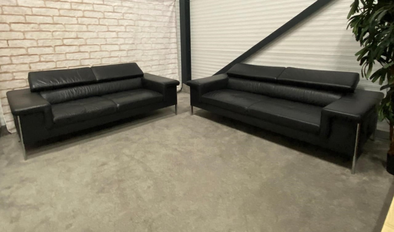 GRATIS LEVERING HEEL NL Montel Zwarte Echt Leren Bankstel