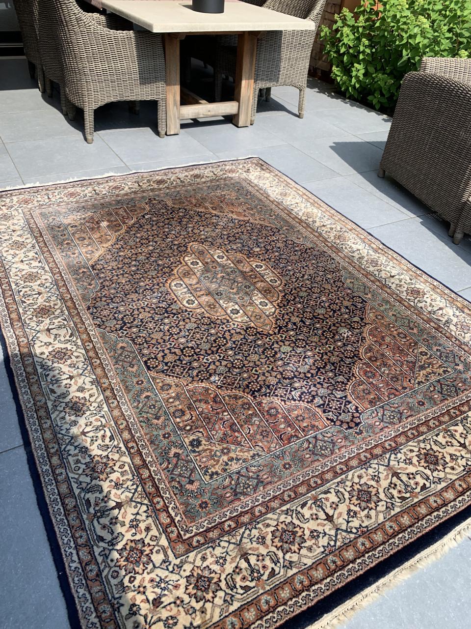 ✨Prachtig Sfeervol Blauw-Bruin Handgeknoopt Vintage Vloerkleed uit India ✨