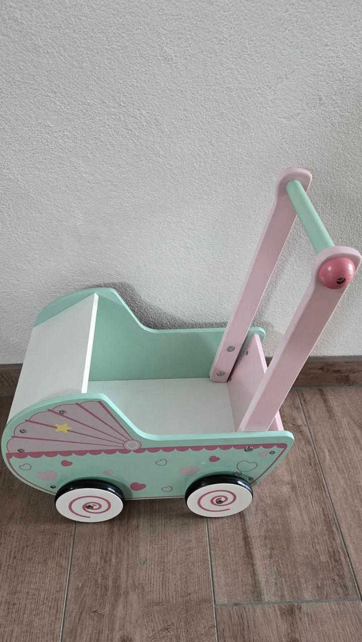 🎈Houten Poppenwagen in pastelkleuren