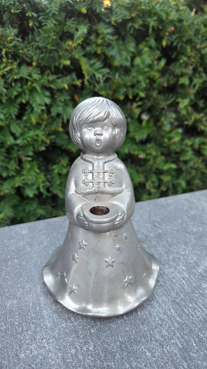 🌿 Vintage Zware Zilverkleurige (BMF) Kerstengel-kandelaar.