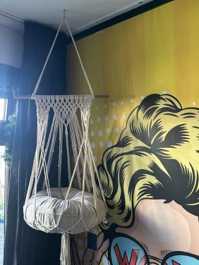 NIEUW! Kattenmand macramé met rond matraskussen 45cm