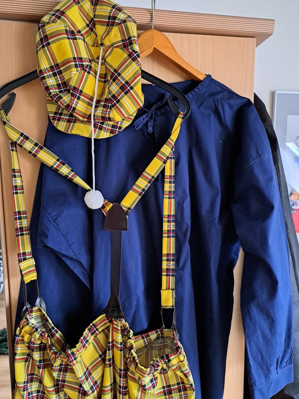 Leuk fleurig carnavalspak geel met pet en boerenkiel.