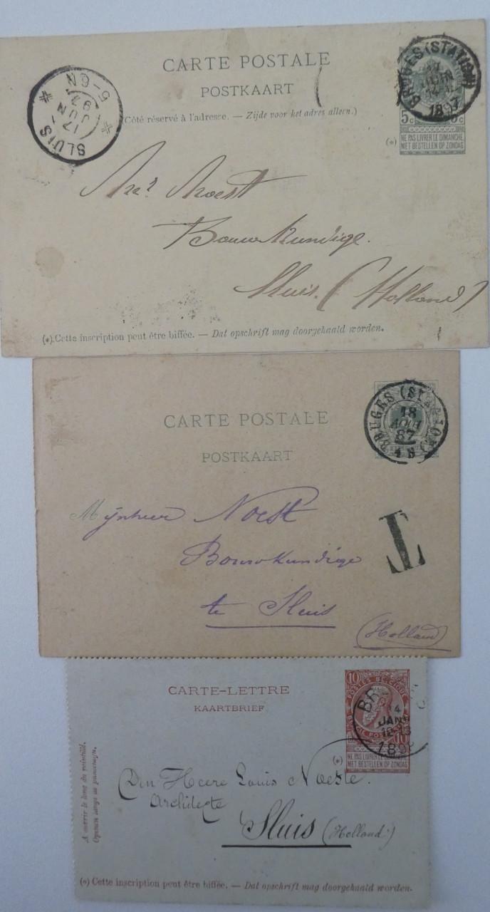 Briefkaarten 3x, 1887, 1897, 1898, Brugge – Sluis