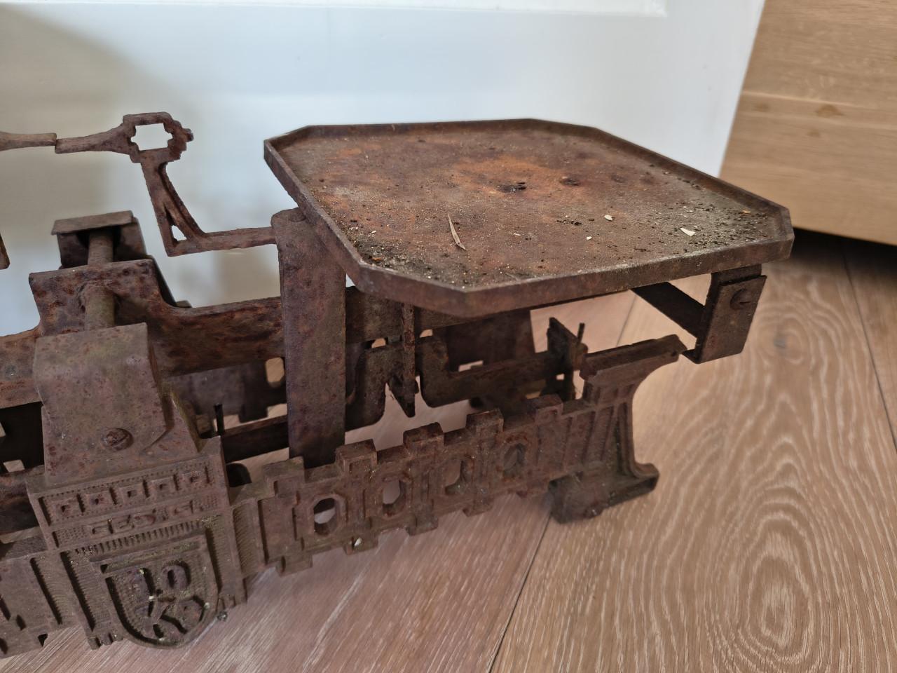 Prachtige antieke Ges G platform weegschaal, kruidenier.