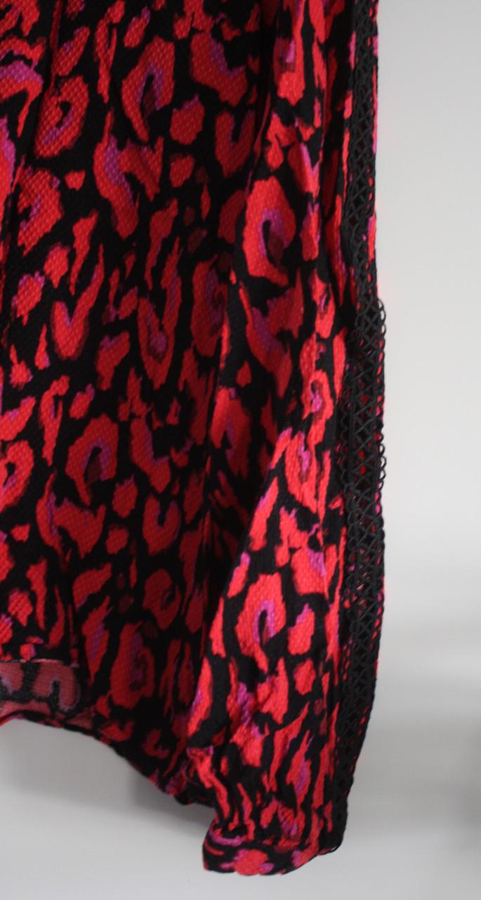 Blouse shirt roze met zwart strukuur stof met kant maat 36