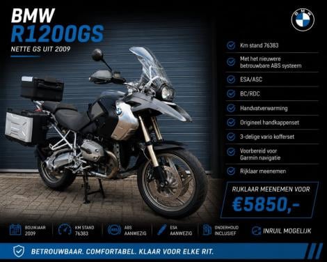 BMW R1200GS uit 2009 met 73dkm, vario-kofferset, ABS/ESA/RDC etc €5850,-