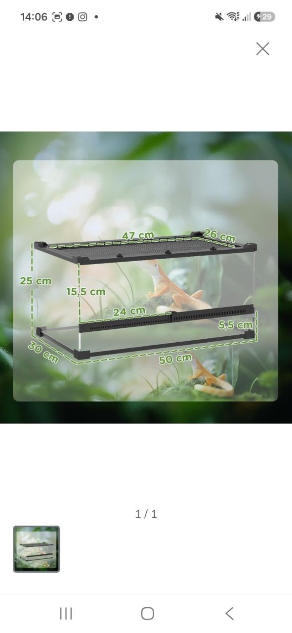 Nieuw‼️Pawhut terrarium 50Lx30Bx25H