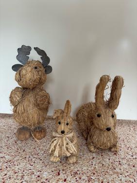 Set van 3 Vintage Decoratie Dieren van Stro