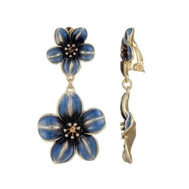 Oorclips blauw luxe stijl met twee bloemen