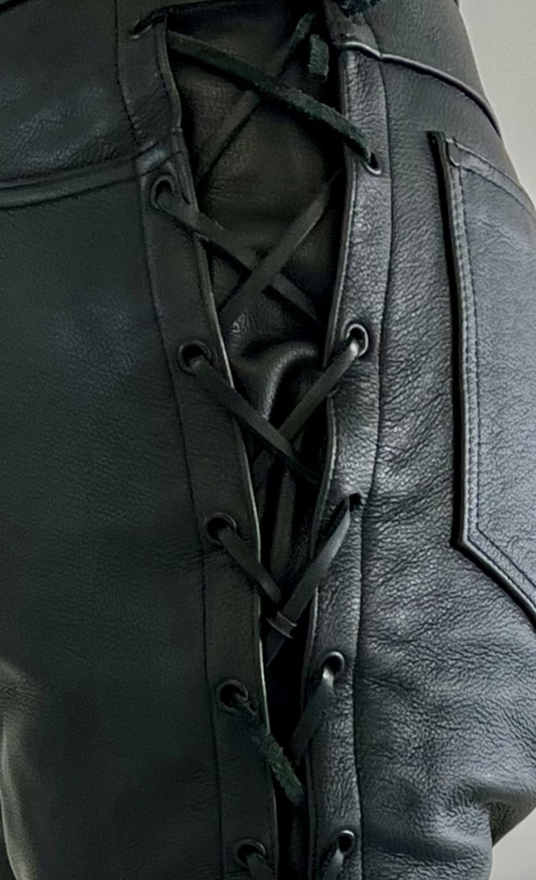 Lederen motorbroek met veters (dames) mt 36L