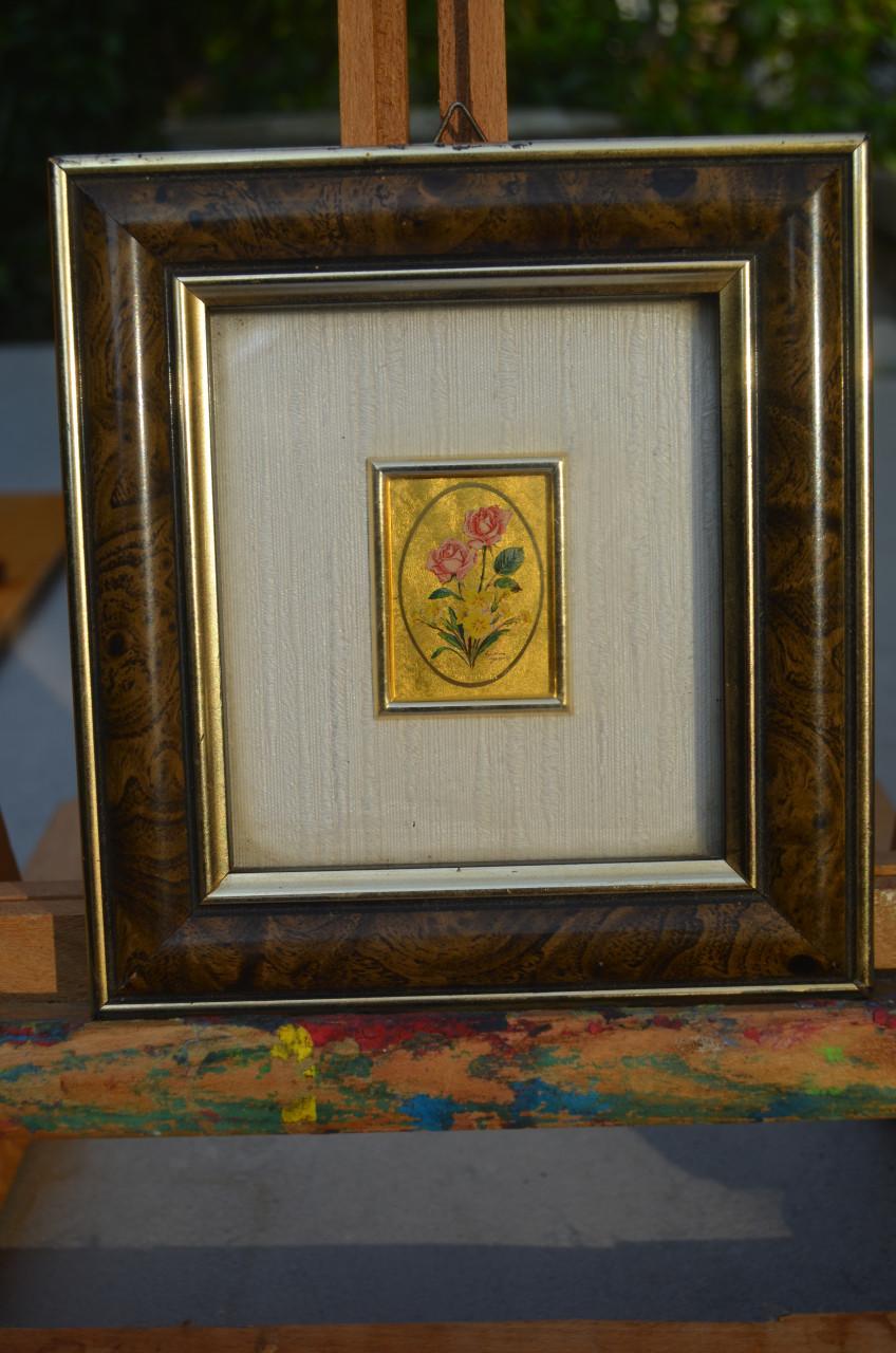 Chromolitho gedrukt op 23k bladgoud 'Bloemstilleven'