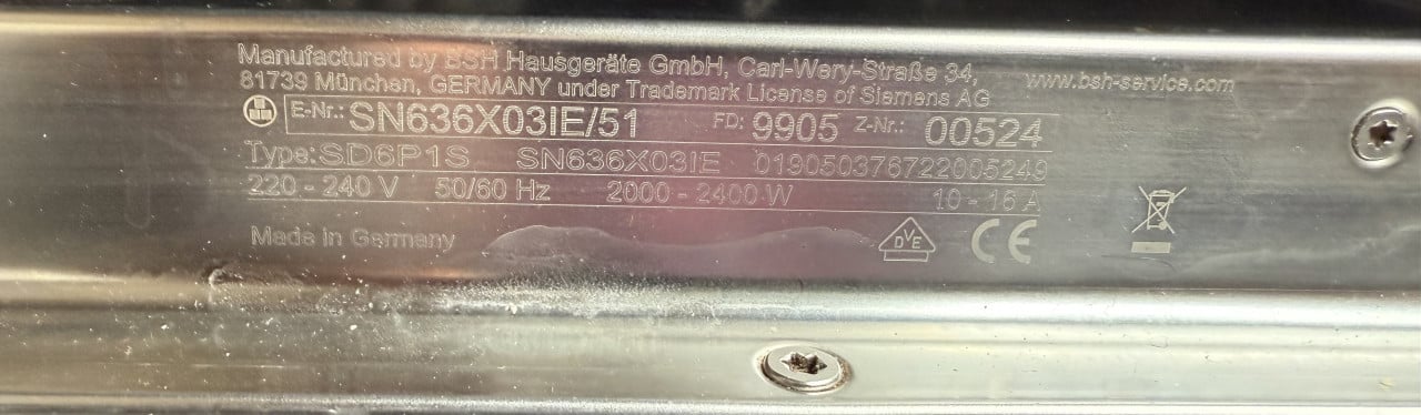 Siemens Volledig geïntegreerde vaatwasser 60 cm SN636X03IE