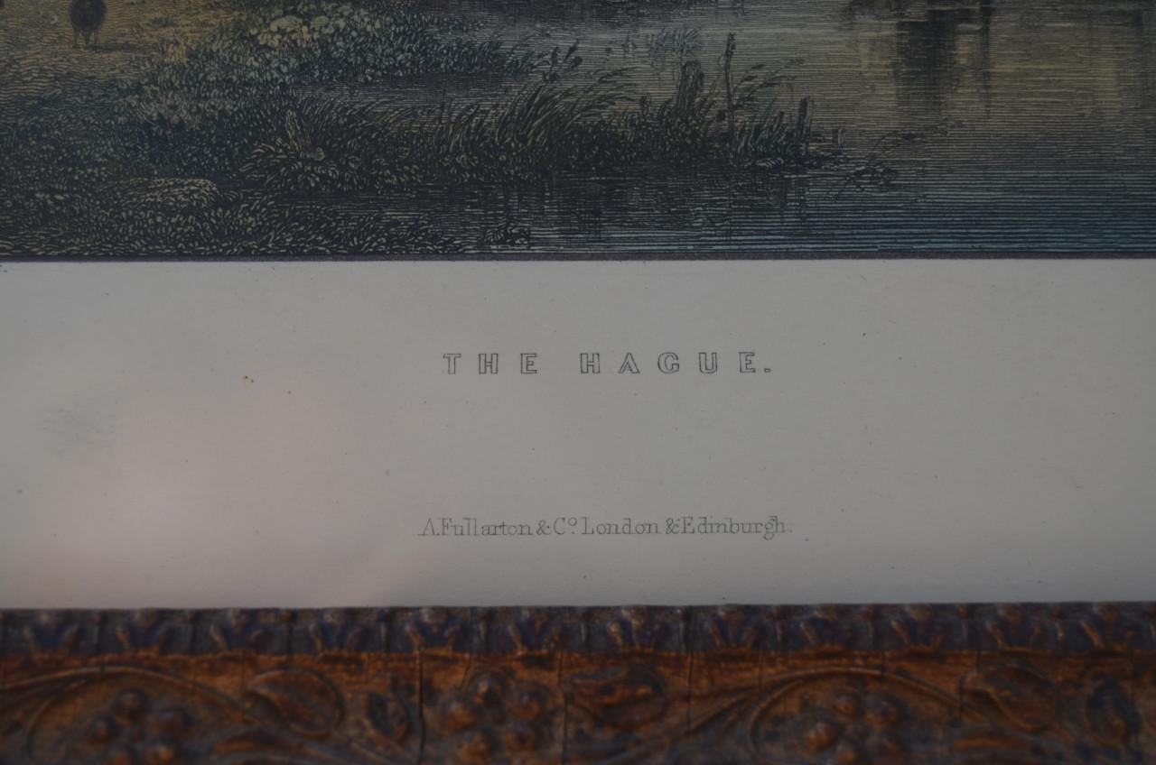 Gravure Den Haag door de weilanden gezien 1856.