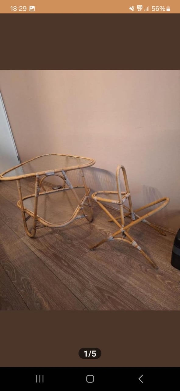2x Vintage rattan/rotan bamboo bijzettafel