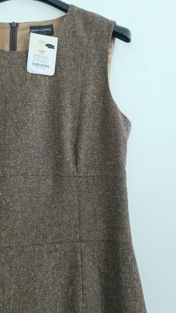 RENA LANGE: Nieuw klassiek bruine tweed jurkje maat 40 € 1.140,–