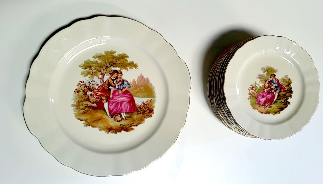 9 Brocante gebaksbordjes en taartschaal