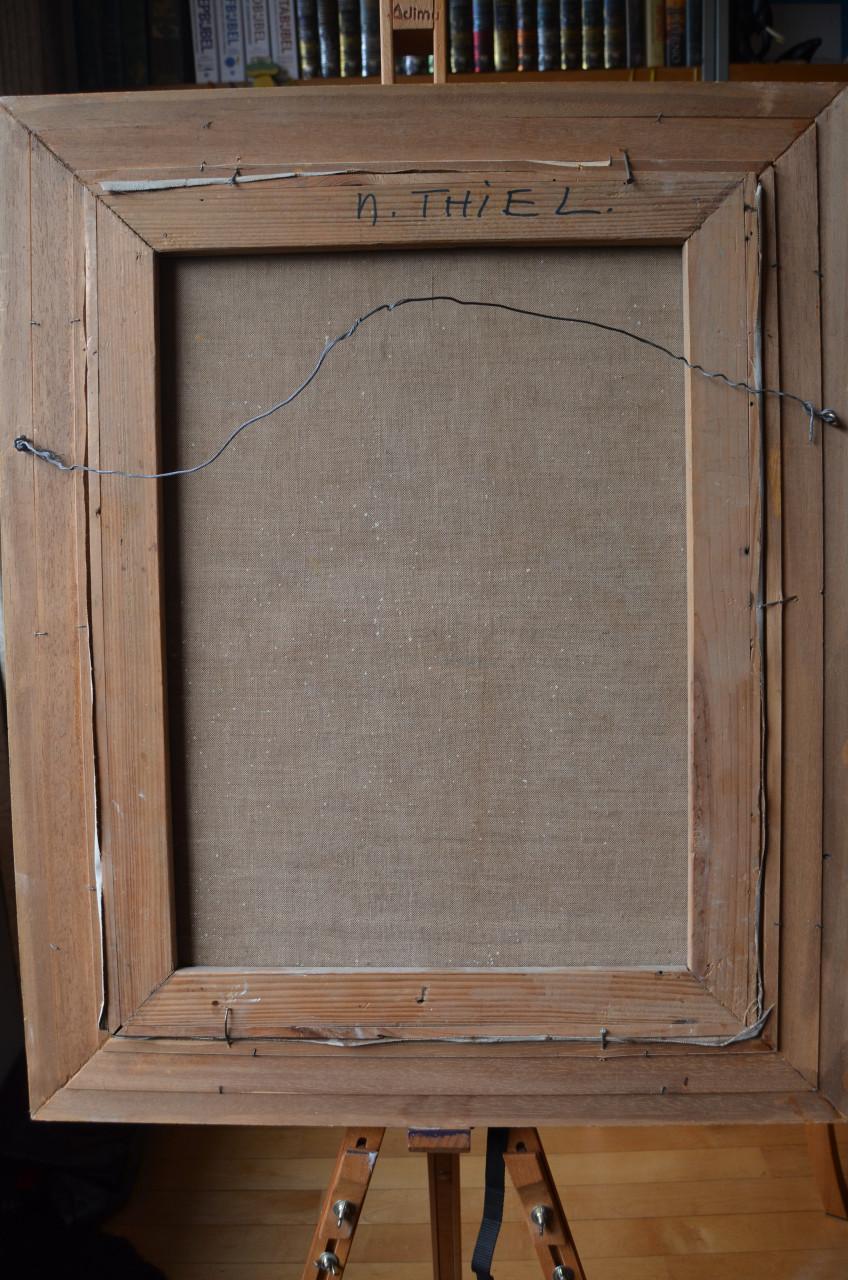 Indonesisch/Aziatisch schilderij: vrouw bij Tempelmuur