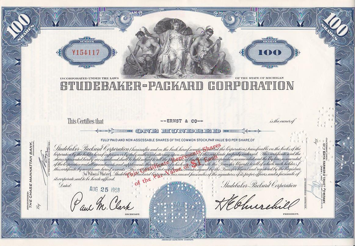 Oud Aandeel Studebaker Packard Corporation