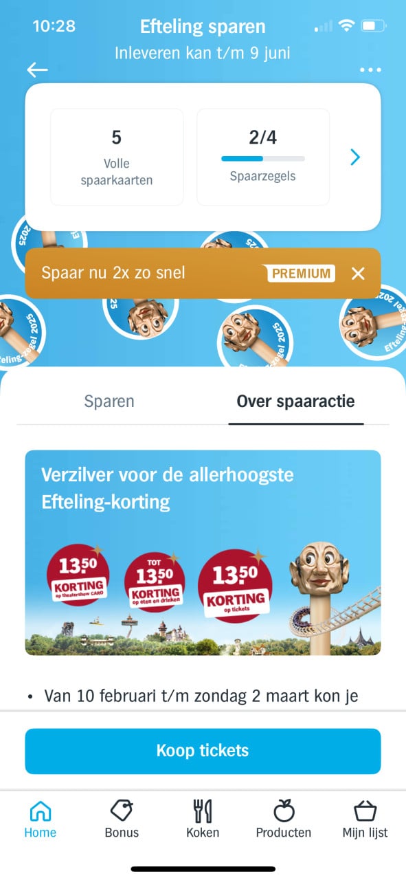 5 spaarkaarten  Efteling
