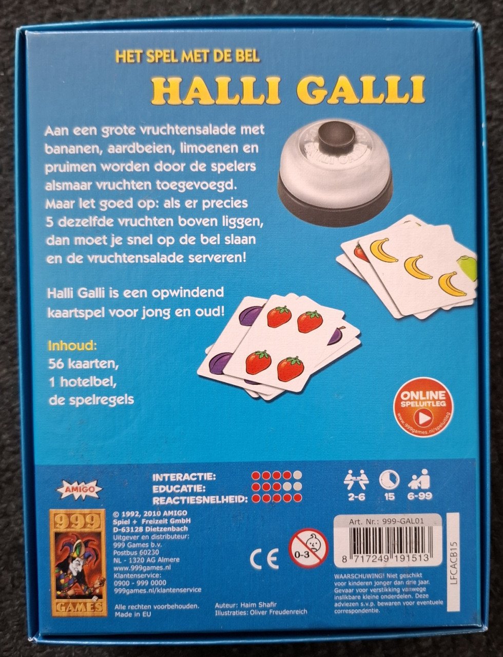 Twee spelletjes:  Het spel met de bel, Halli Galli, en Butler Bell