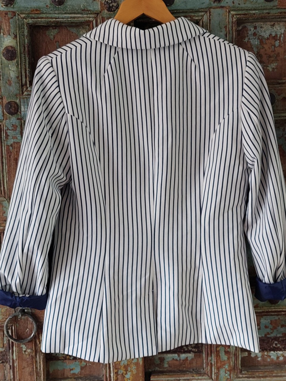 Gestreepte damesblazer H&M mt 42 wit/blauw