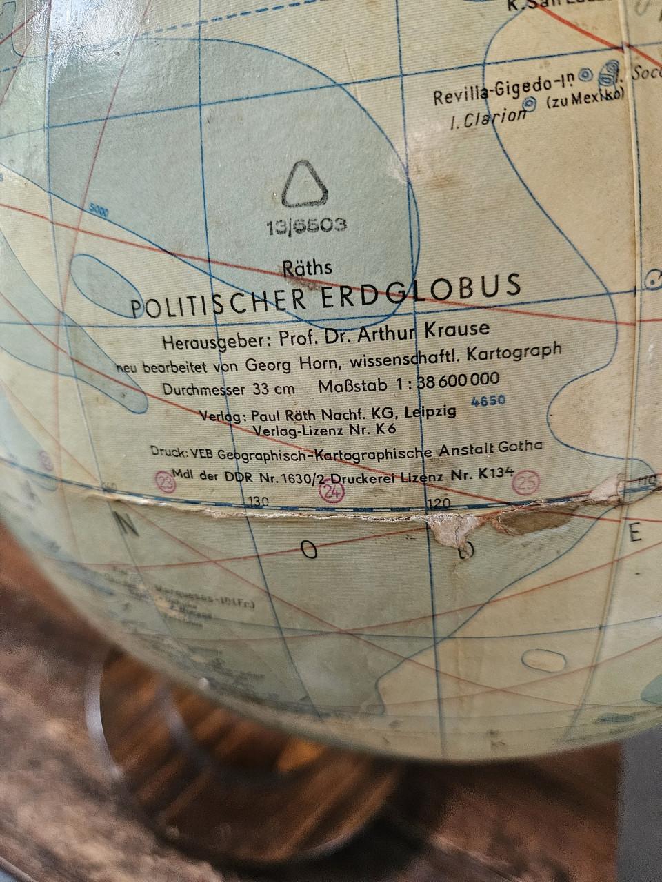 Vintage grote Politische Erdglobus - Paul Räth Nachf Leipzig, grote bol