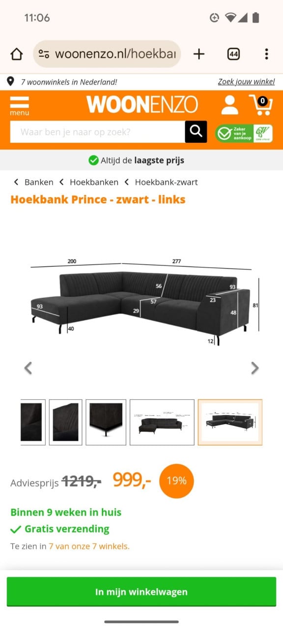 🛋️ Zwarte Hoekbank – Zo Goed Als Nieuw! 🛋️