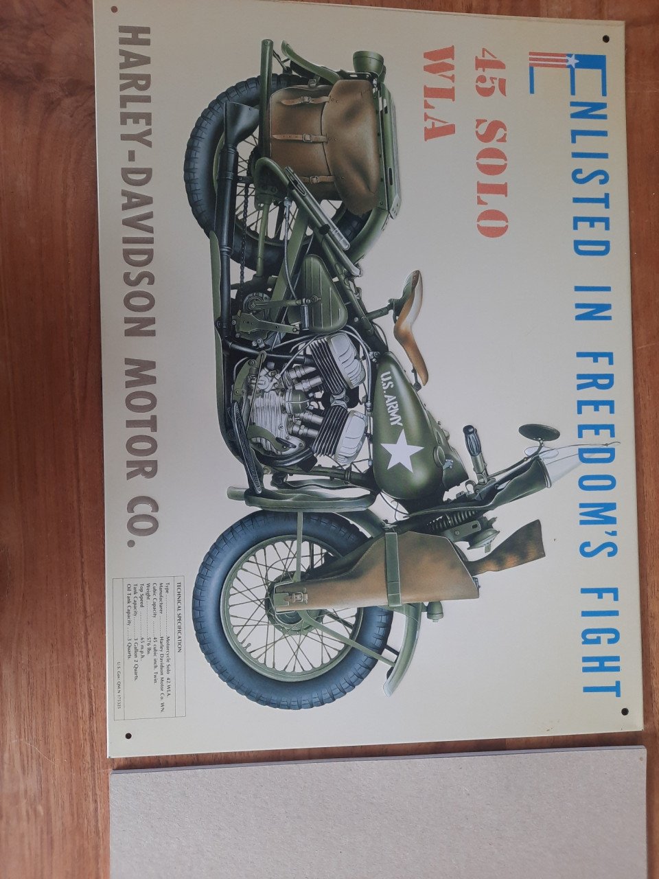 Metalen bord Harley Davidson WLA 31 x 40 cm