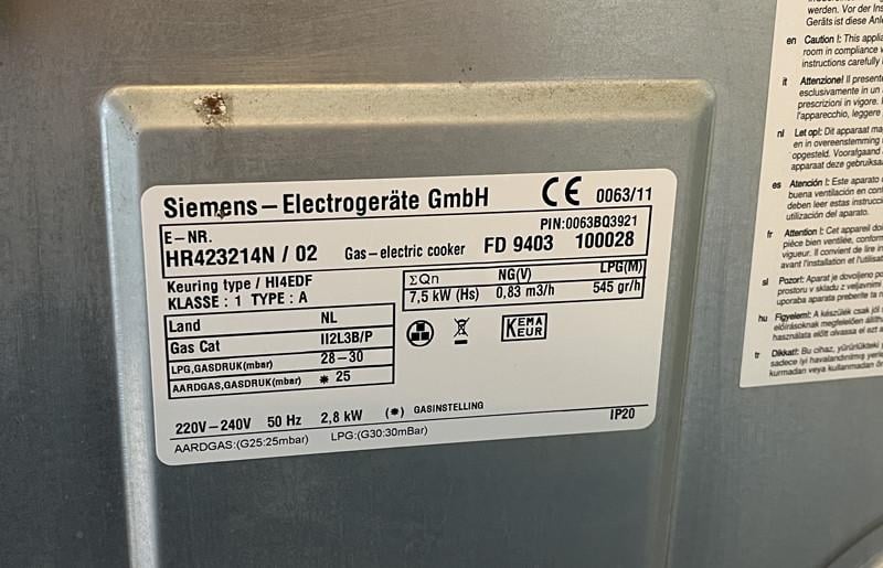 Gasfornuis Siemens met elektrische oven