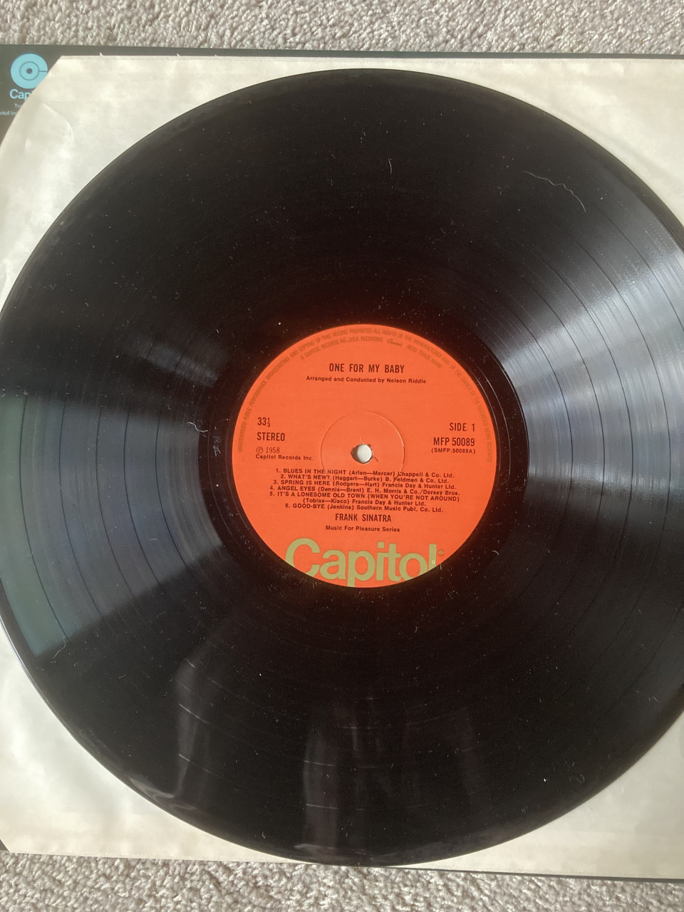 Vinyl L.P. Frank Sinatra One for my baby. Nelson Riddle