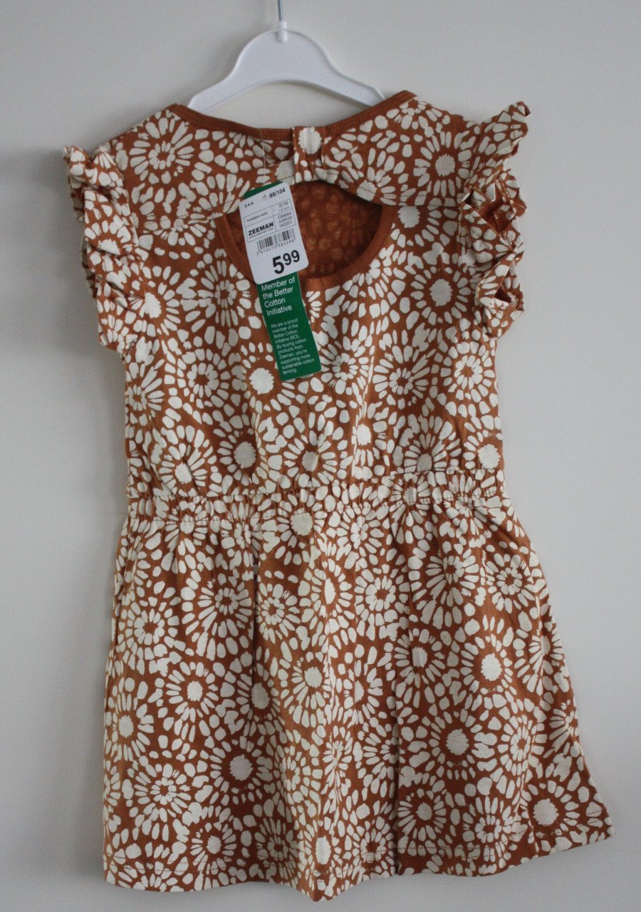 Nieuw roestbruin jurk met bloemen print maat 98-104