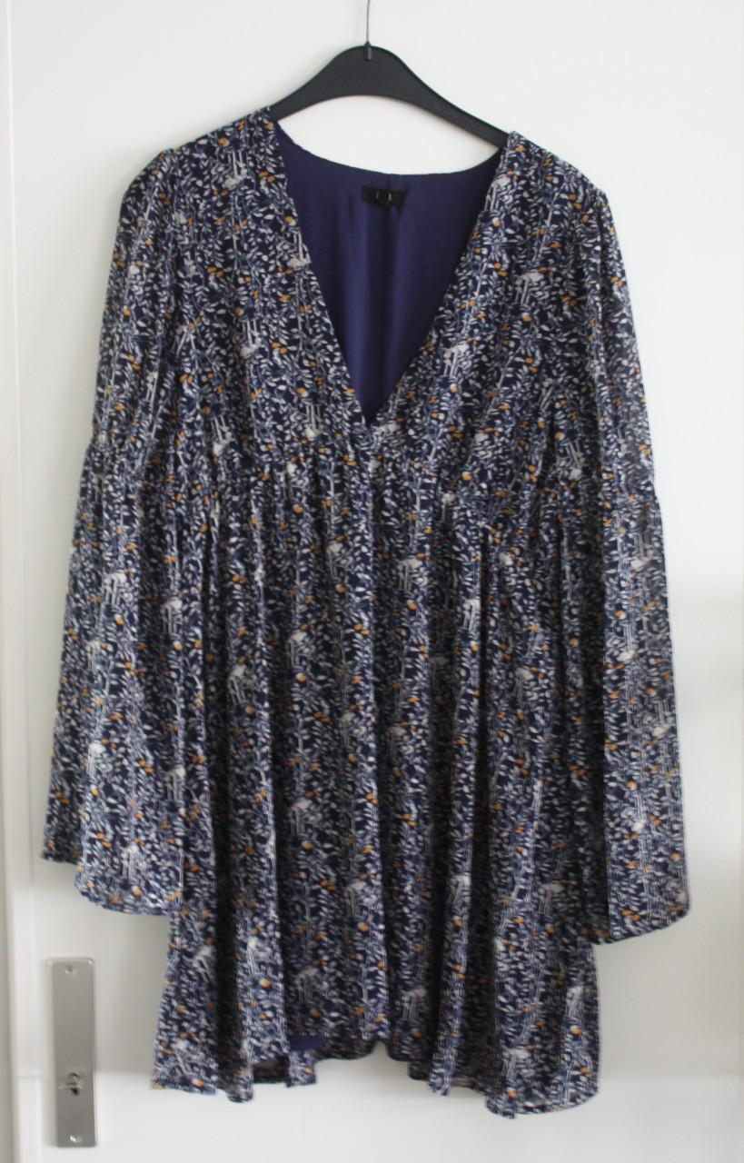 Dokerblauw jurkje met bloemen print  maat m
