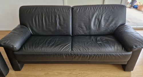 Zwart leren bankstel (2-zits en 3-zits)