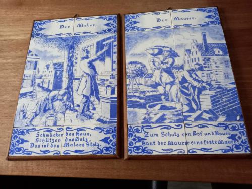 Antieke Delfts blauwe tegeltableaus: Schilder & Metselaar