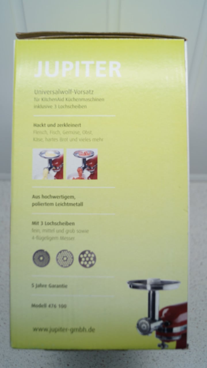 Jupiter voorzet vleesmolen voor kitchenaid keukenmachine.