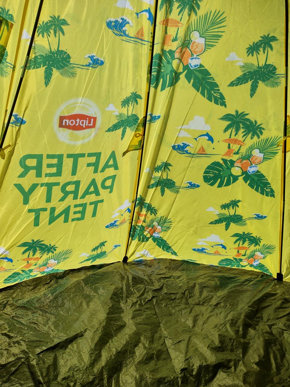 Prachtige geel groene Lipton afterparty tipi tent, 2 pers.