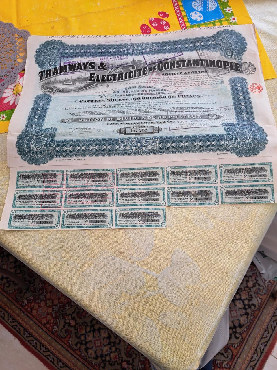 Oude aandelen tramways & electricite de constantinople 1929