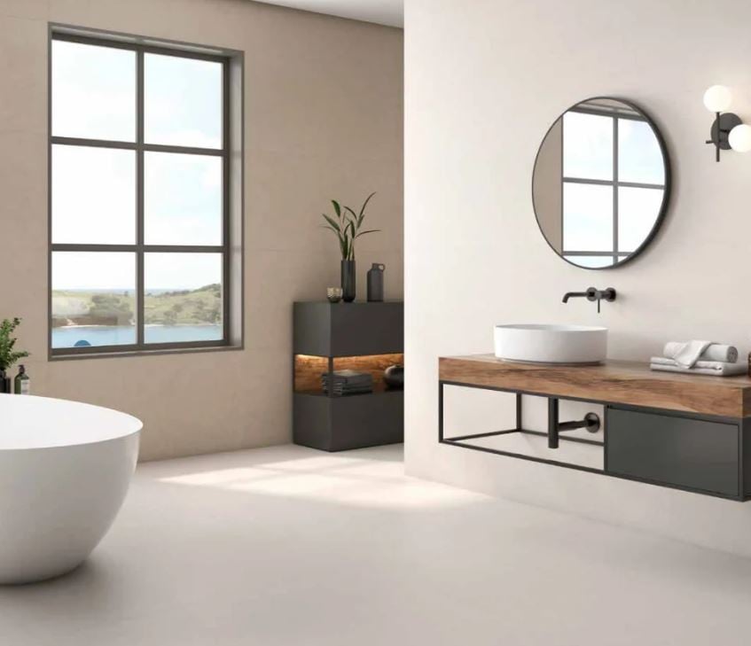 3030-320 ca 24,48 m² betonlook tegels, 60x60, witgrijs, van € 49,95/m² voor